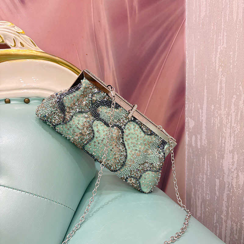 Shiny Sequin Handmade Beaded Qipao Elegant Evening Bag Chinese Style Handheld Banquet Crossbody Bag