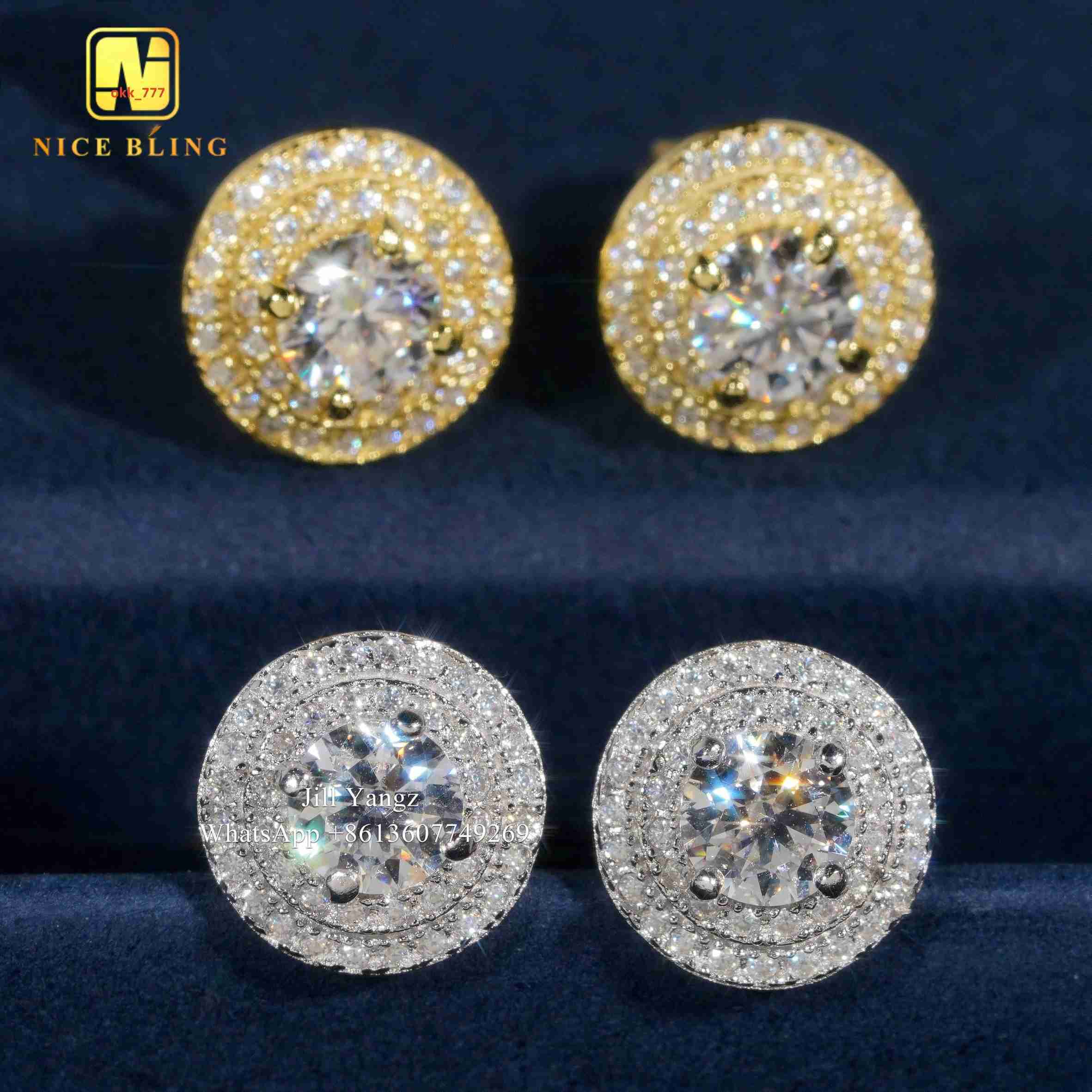 Ready to Ship Jewelry Wholesale Round Circle Ear Studs Screw Back Earrings 925 Rhodium Plating Jewelry Moissanite Stud Earring