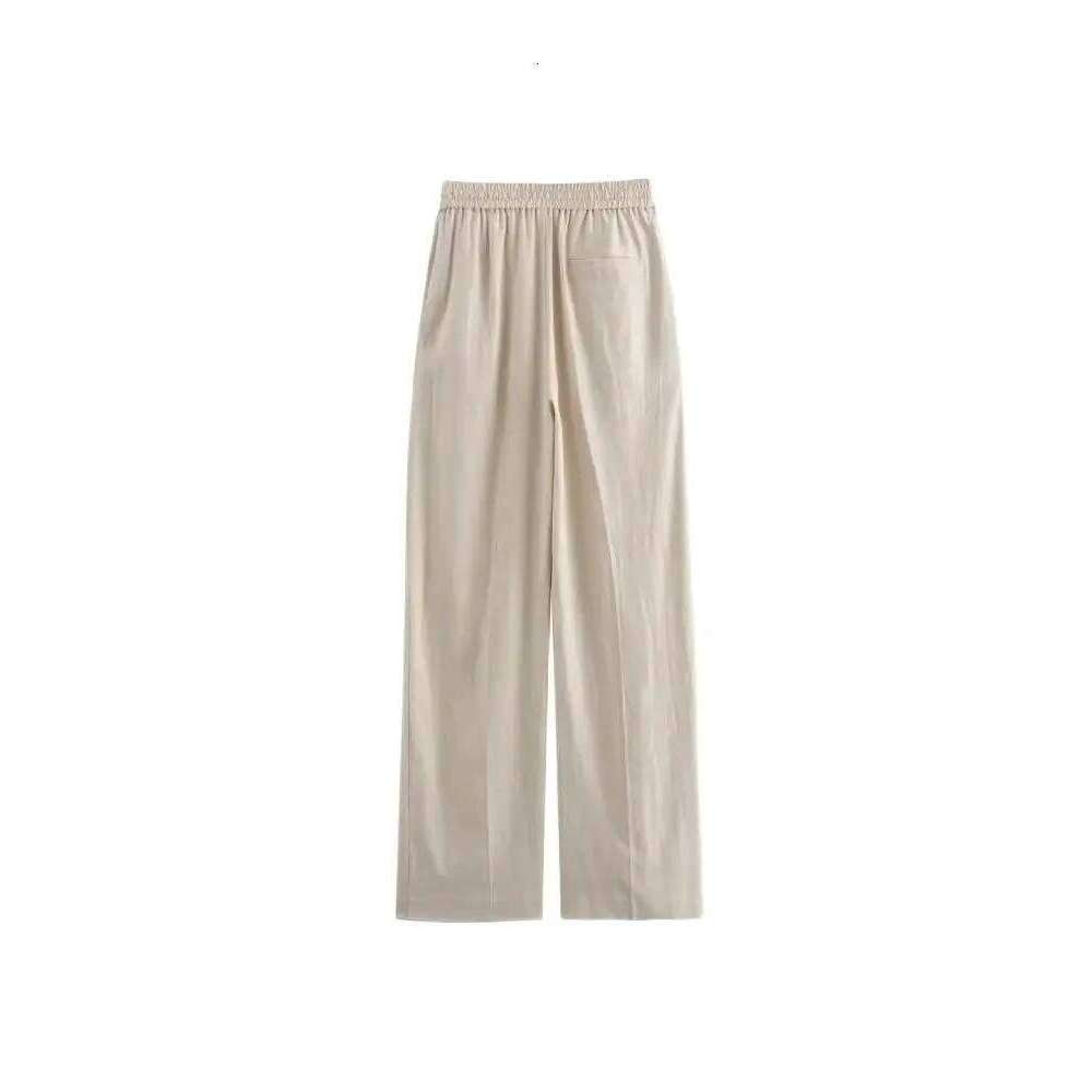 TRZA-Women's Straight Pants with Front Pockets, High Elastic Waist, Drawstrings, Female Trousers, Chic Fashion