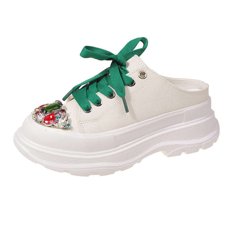 2023 New Women's Closed-Toe Half Slippers Versatile Fashion Thick-Soled White Korean Style Breathable Casual Canvas Shoes