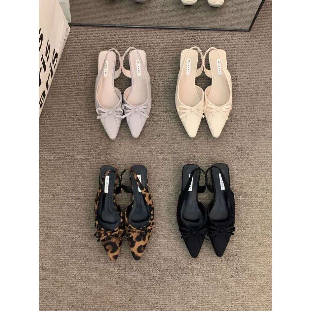 Wedge Backless Shallow Mouth Versatile Fashion Stylish Pointed Toe Ruched Bowknot Closed-Toe Sandals for Women 2025 Summer