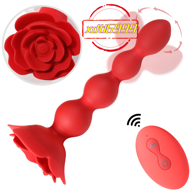Remote Control Rose Sex Toy Electric Anal Plug with 10 Kinds of Vibration and 10 Kinds of WiggleSex toy