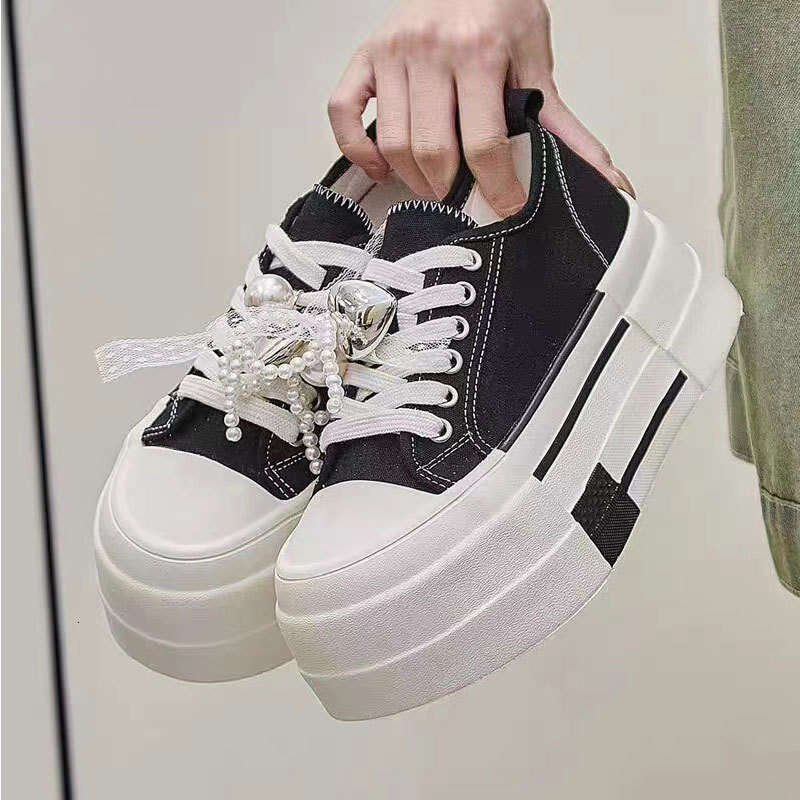 2025 Summer New Canvas Beaded Thin Shell Toe Versatile Super Popular White Sneakers Platform Sports Casual Shoes