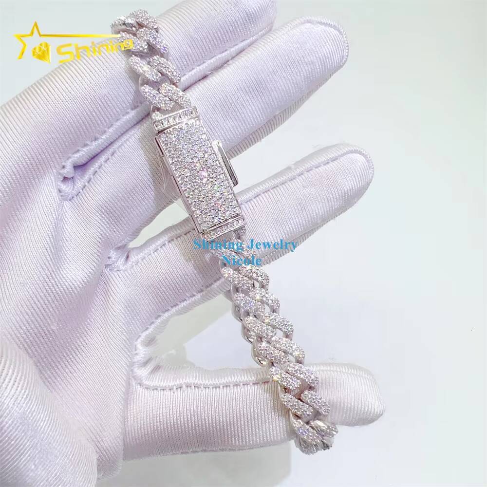Top Quality 925 Silver Iced Out Custom Hip Hop Jewelry Moissanite Cuban Link Chain 8mm Cuban Link Bracelet