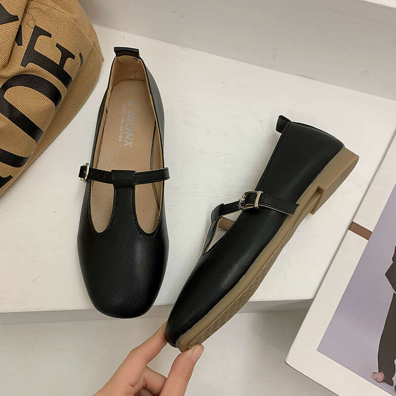 Design Sense Niche Mary Jane for Women Flat Korean Style Small Leather Internet Celebrity Soft Sole Casual Spring Summer Single Shoes