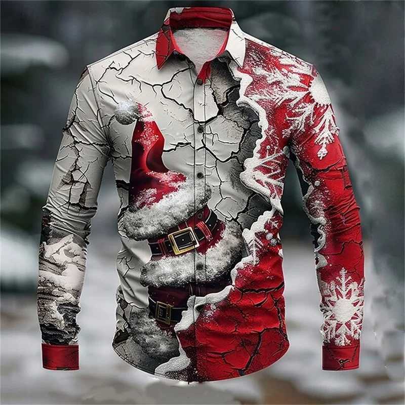3D Print Christmas Elk Snowflake Graphic Shirts For Men Fashion Casual Mens Long Sleeve Button Up Shirt New In Plus Size Blouse Y250819