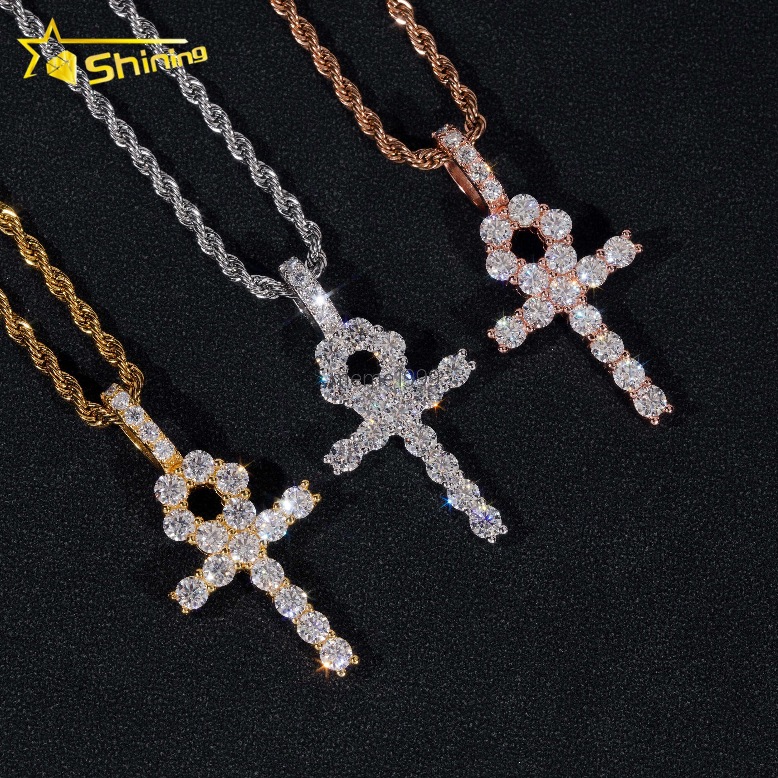 Fine Jewelry Dropshipping Iced Out VVS Moissanite Cross Pendant18K Gold Plated Sterling Silver Fashion Jewelry Pendants Charms