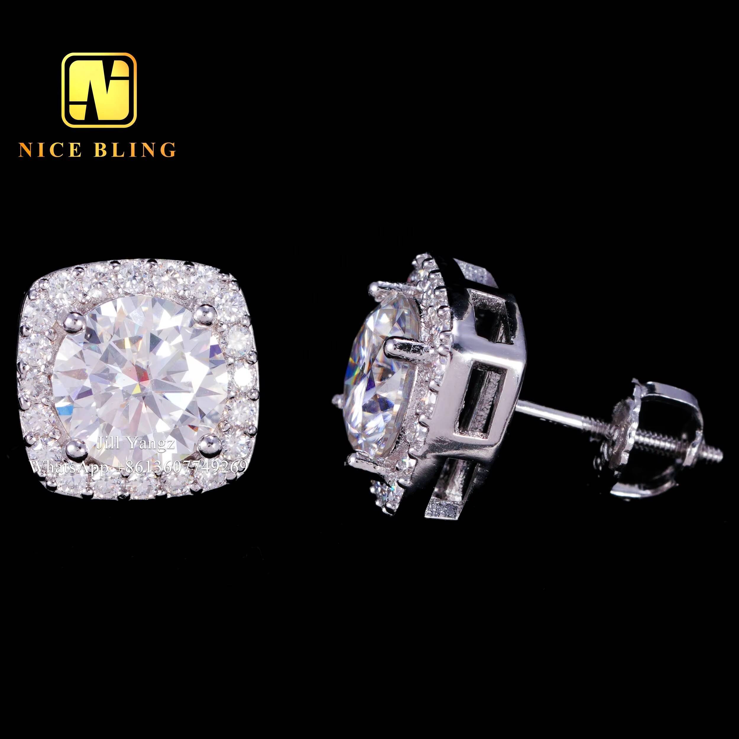 Ready Stock Fast Delivery 925 Sterling Silver VVS Moissanite Square Halo Stud Earrings Factory Wholesale White Gold Plated
