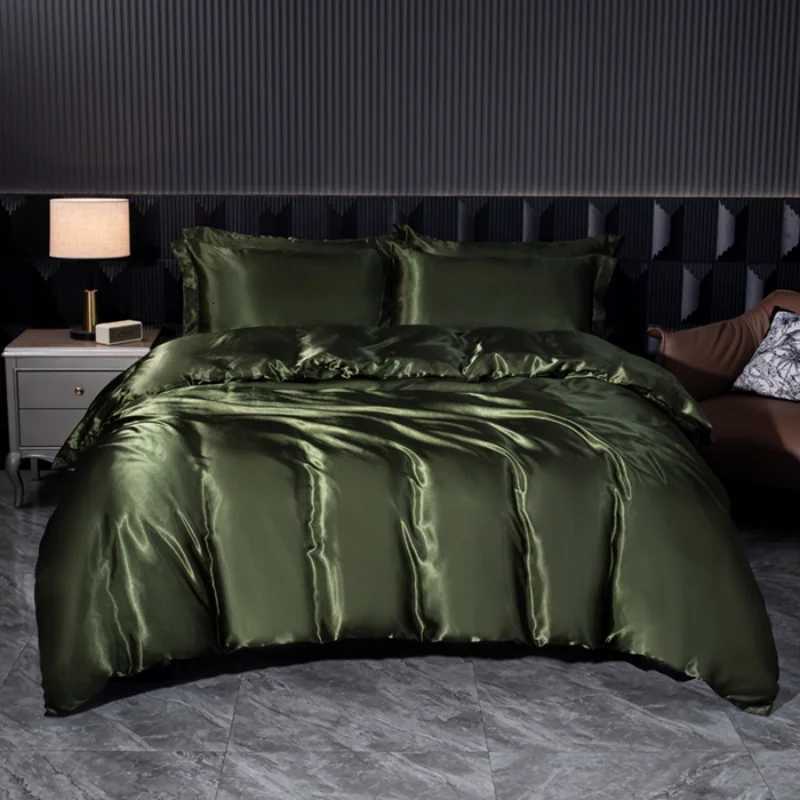 Solid Silk Bedding Set with Duvet Cover Bed Sheet cases Luxury Satin Single Double Bedsheet King Queen Twin Size Y250819