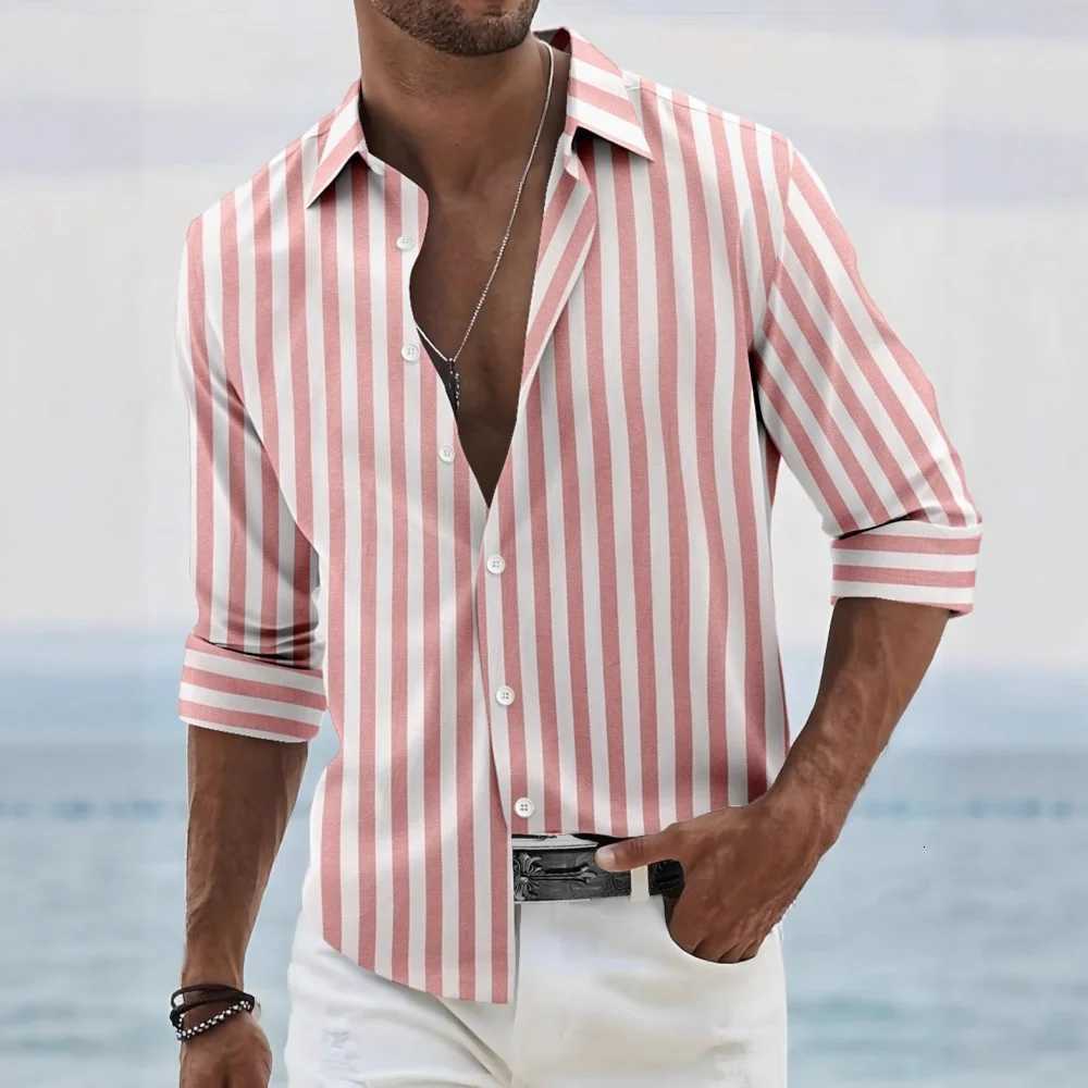 New fashion mens shirt long sleeve striped print top mens social mens wear Hawaiian elegant classic fashion Y250819