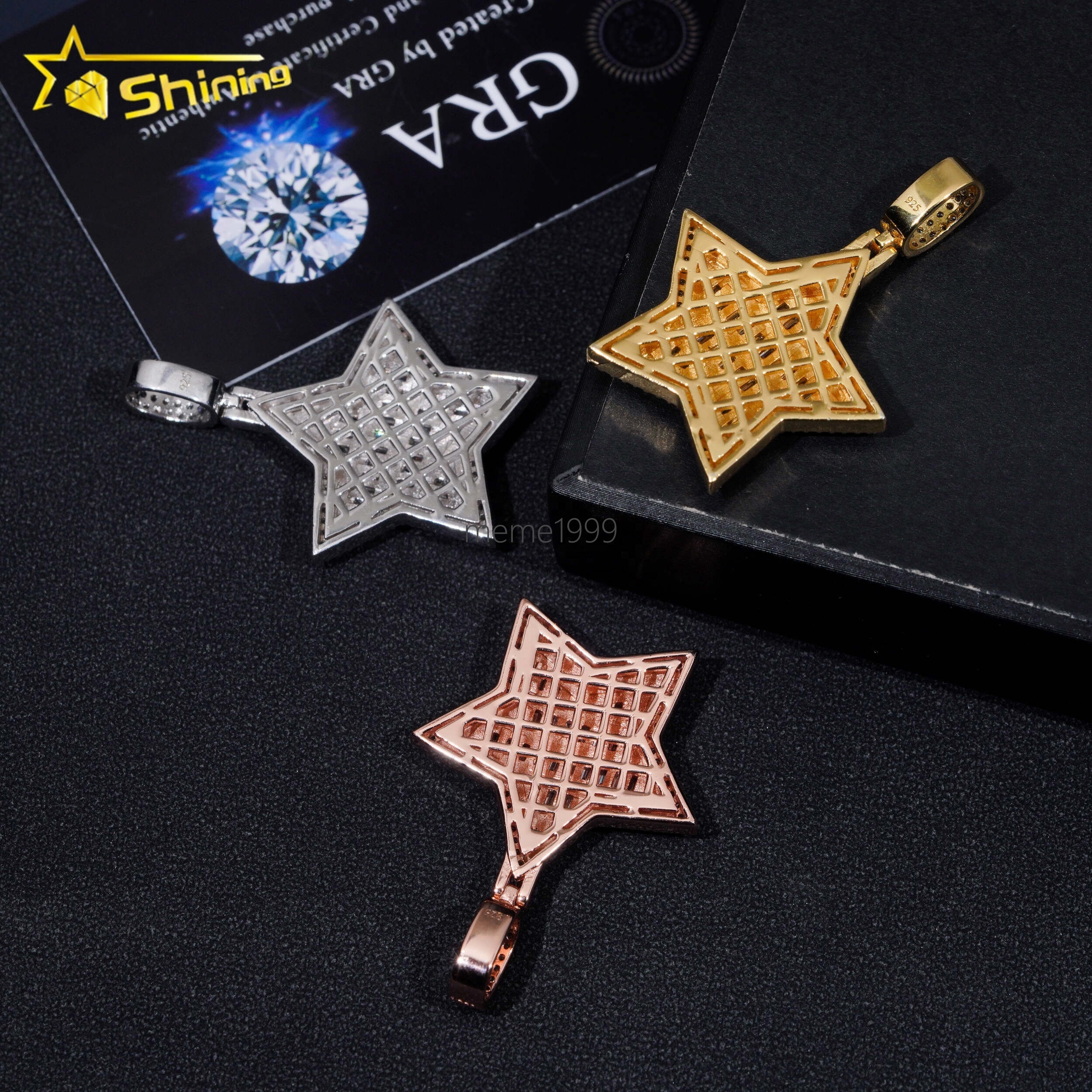 GRA Hip Hop Jewelry 925 Sterling Silver Gold Plated Star Shape Iced Out VVS Moissanite Pendant