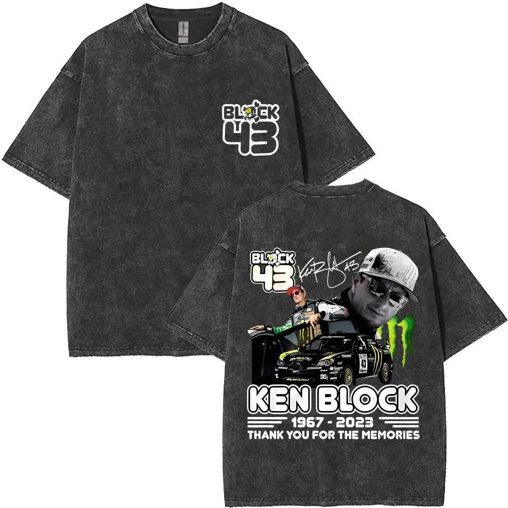 Washed Vintage Ken Block 43 Graphic T Shirts Men Women Gothic Art Aesthetic T-shirts Fashion Streetwear Oversized Short Sleeve Y250819