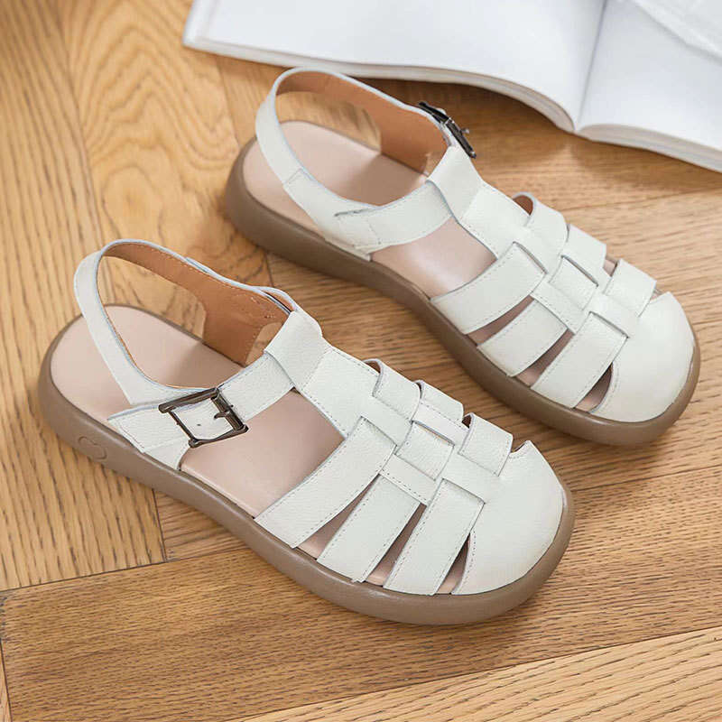 2025 Thick-Soled Flat Roman for Women, Closed-Toe Sandals, Summer French Woven Soft-Soled Sandals