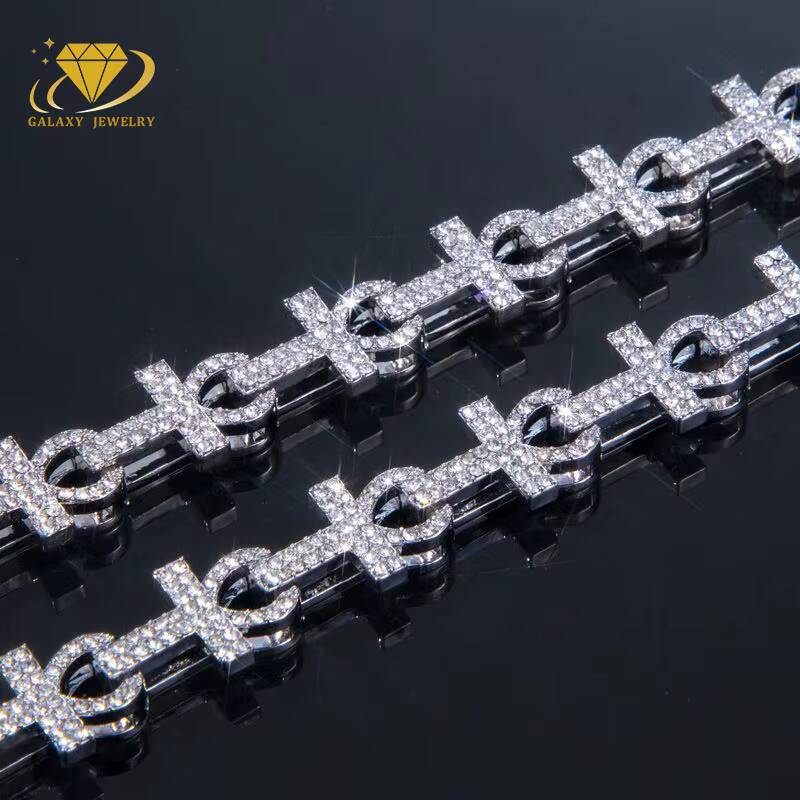 2025 New Arrivals Hiphop Jewelry Iced Pass Test 925 Silver Rhodium/Gold/Rose Gold Cross Necklace Vvs Moissanite Cuban Link Chain
