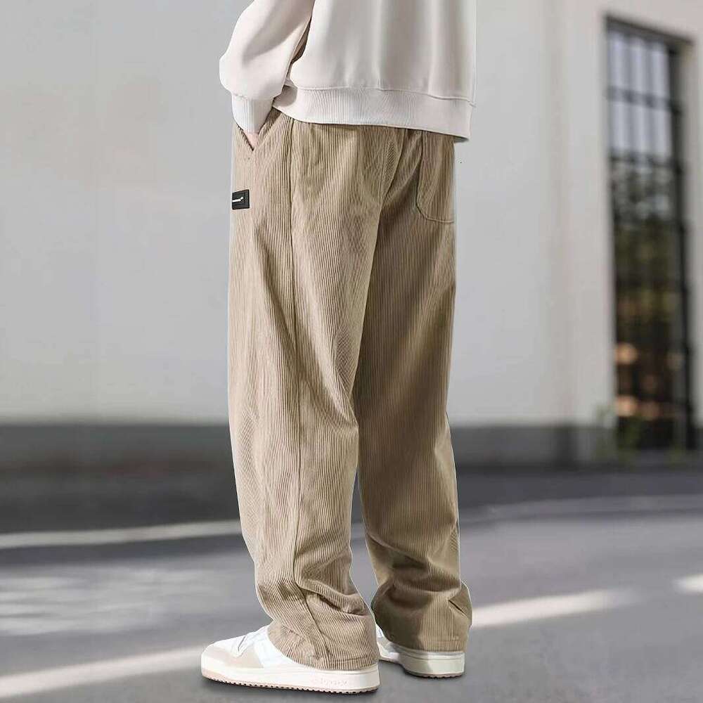 Men'S Corduroy Straight Leg Pants with Drawstring Waist, Pockets, and Design - Stretchy, Casual Fit for Everyday Wear, Spri