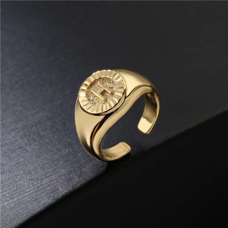 Fashion Letter Copper Gold-Plated Open Designer Design Adjustable Ring