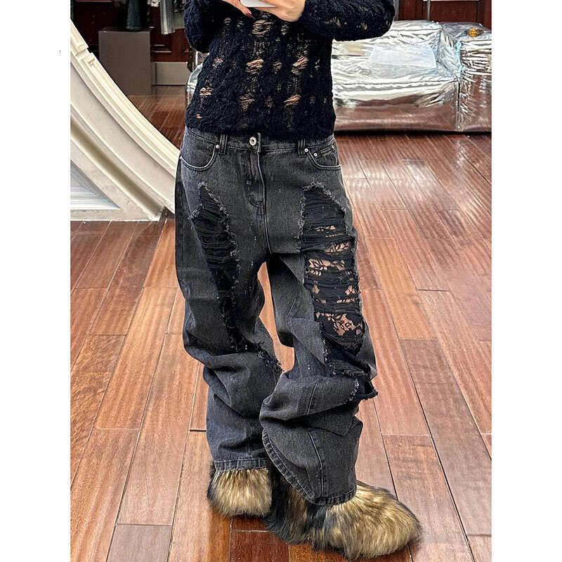 2025 New Ripped Design Long Pants Women's High Waist Wide Leg Street Y2K Jeans