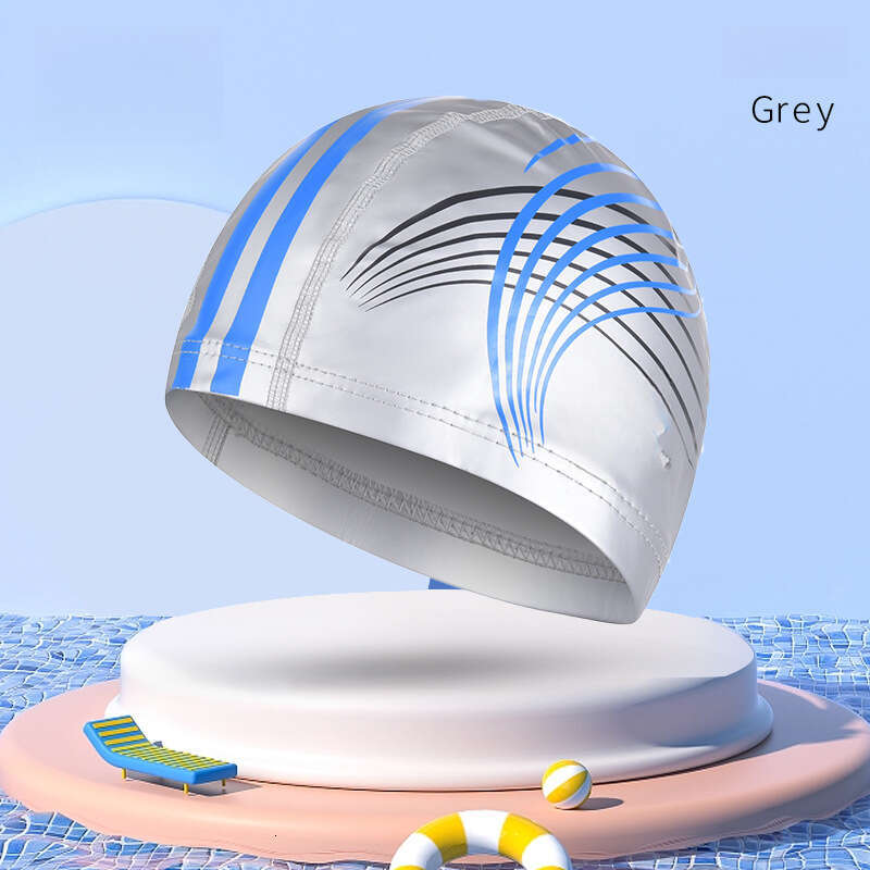 Adult Swim Fashion Print Ear Protection Non-Tightening Long Hair PU Unisex Training Swimming Cap