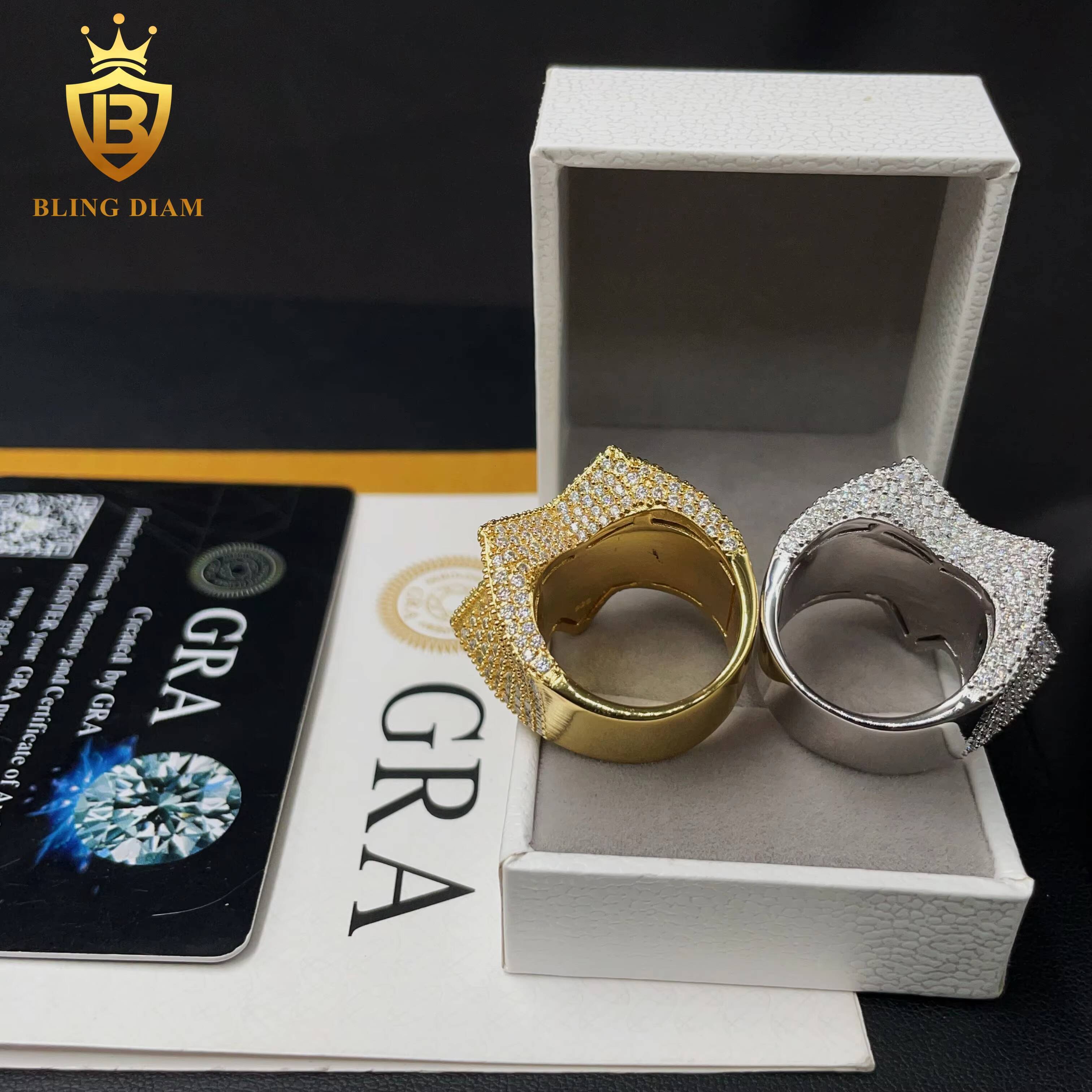 New Fashion Luxury Design 925 Silver Iced Out Baguette Diamond Hip Hop Star Mens Moissanite Ring