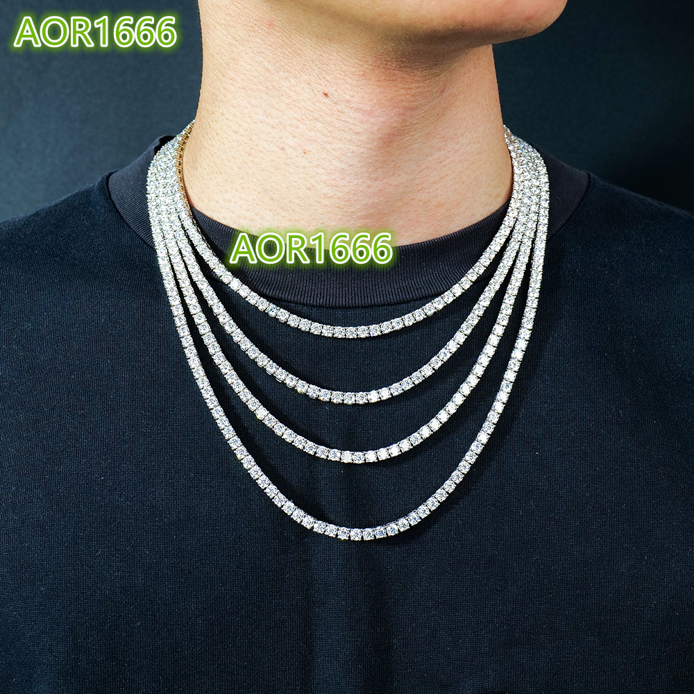 Manufacturer Wholesale Hip Hop Men Women Gra Certified 925 Silver Jewelry 4mm5mm Diamond Mossanite Moissanite Tennis Necklace Chain