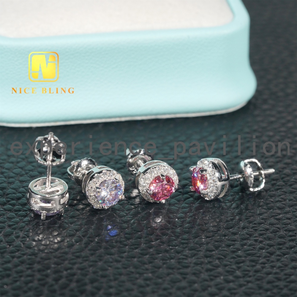 Hot Selling Hip Hop Earrings 5mm Main Moissanite Diamond Ear Studs Blue Green Red pink Lab Diamond Silver Earrings for Men Women