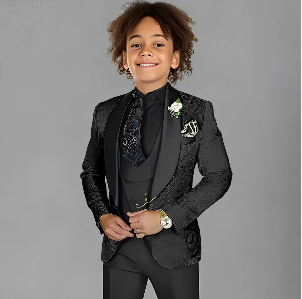 Jacquard Boys Suit 3 Piece Set Wedding Tuxedo for Kids Party Jacket Pants Vest 2-16 Years Old Formal Suit Customization 250820
