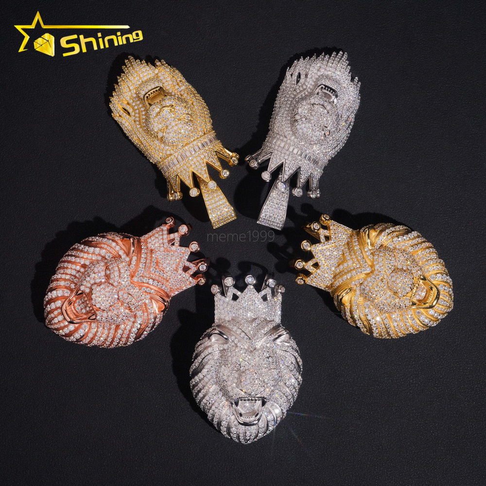 New Arrival 925 Sterling Silver Gold Plating Hip Hop Jewelry VVS Moissanite Lion Face Custom Iced Out Pendants