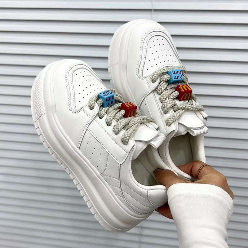 2025 Spring Summer New Genuine Leather Women's Thick Height Increase 6CM White Shoes Platform Sole Casual Versatile Sneakers