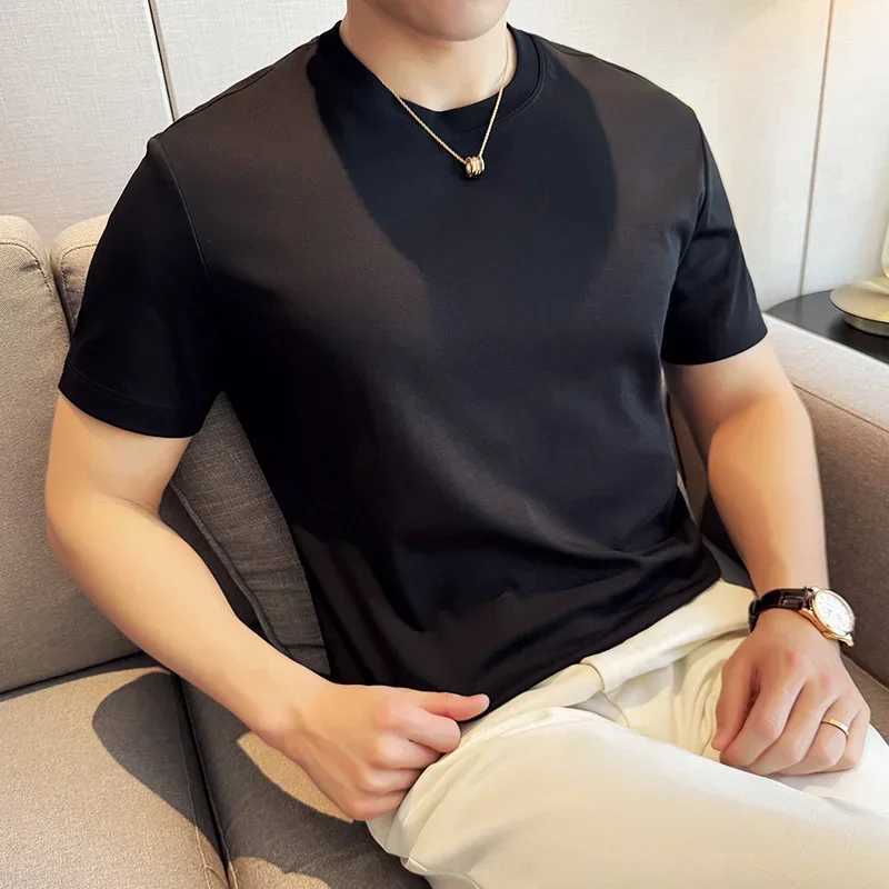 Mens T-shirt Short Sleeved Summer Thin Ice Silk Pure Cotton Top Round Neck T-shirt Sports Fitness Running Casual Mens Clothing Y250819