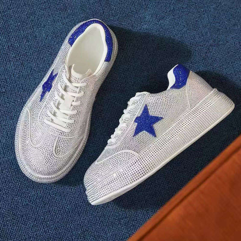 Rhinestone Starry Fashion Casual White Sneakers for Women 2025 New Summer Autumn Colorful Women's Shoes Versatile Thick Sole