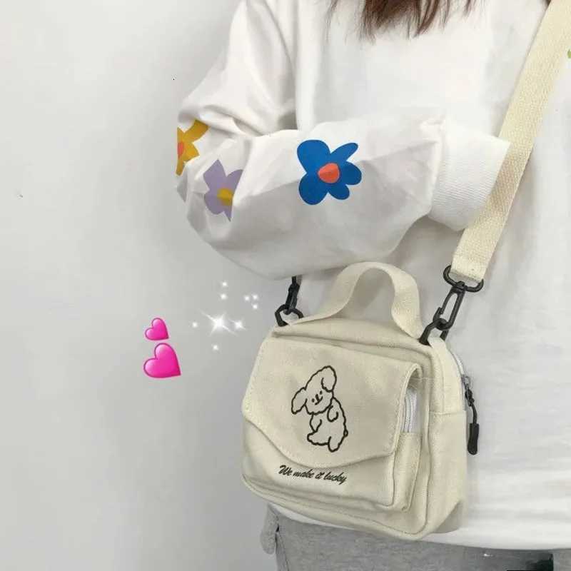 Teen Women Messenger Bags Ladies Canvas Printed Cute Small Square Bag Student Cartoon Shoulder Bag Mobile Phone Wallet Y250819