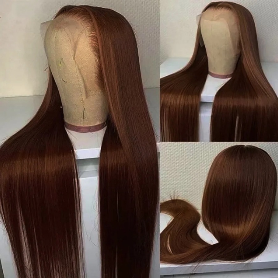 Chocolate Brown Colored 13x4 HD Lace Front Human Hair Wigs Ready To Wear Raw Indian Gluelesss High Density Straight Human Hair Frontal Wigs For Women