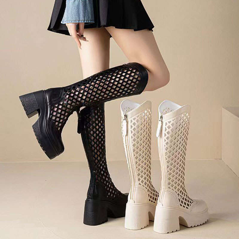 10cm Petite Hollow Knight for Women 2025 Summer New Breathable High Tube Boots Versatile Slimming Women's Sandals