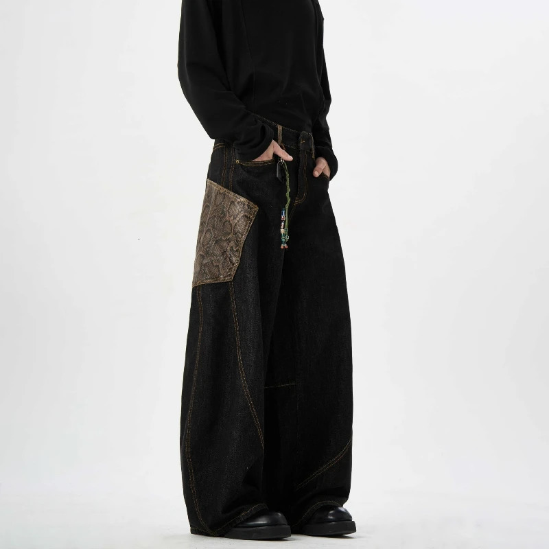 Y2k Vintage Jeans Trendy Pocket Stitching American Machete Men Women Wide Leg Pants Harajuku Hip Hop Streetwear Baggy Z260313