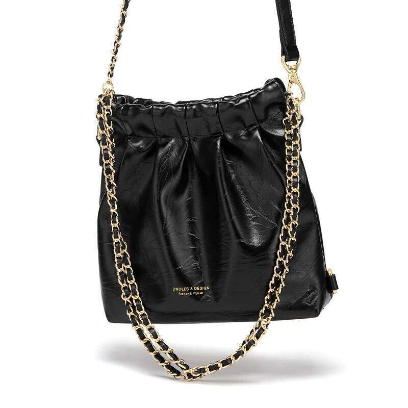 Cnoles Small Crossbody For Women PU Leather Shoulder With Gold-Tone Chain Strap Office Bucket Bag