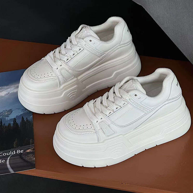 Thick Genuine Leather 2025 Spring Autumn New Style Platform Sole Height Increasing Versatile Comfortable 7cm White Sneakers for Women