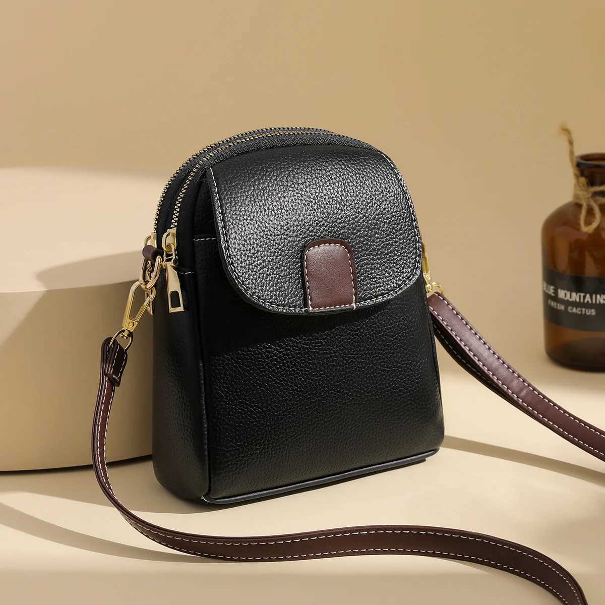 2025 Womens Soft Leather Phone Crossbody Bag - European Chic Small Square Shoulder Purse Trendy Hands-Free Mini Messenger Y250819