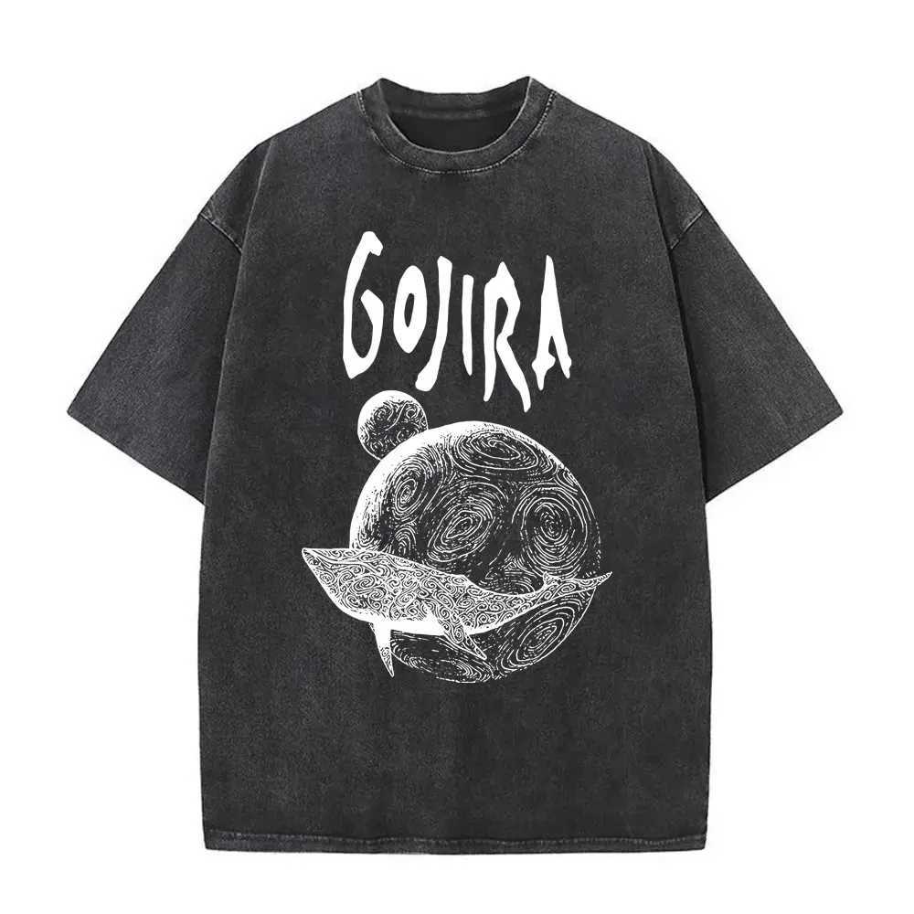 Washed Vintage French Metal Band Gojira The Flesh Alive Album Cover T-shirt Men Women Rock Oversized Tshirt Mens Casual T Shirts Y250819