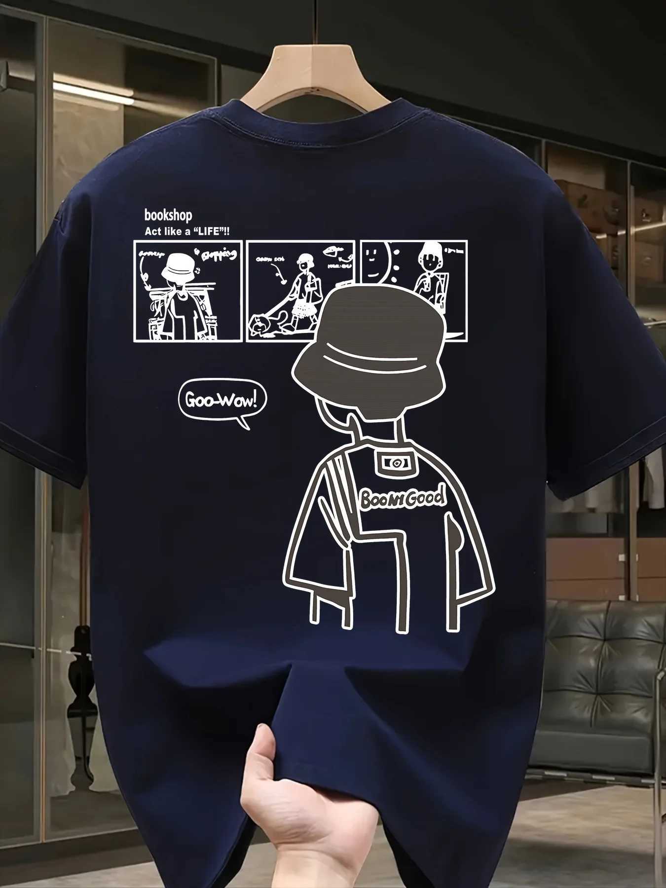 Mens Summer 100% Cotton Fashionable Casual Loose Trendy Pattern Printed Round Neck Short Sleeve T-shirt Top Y250819