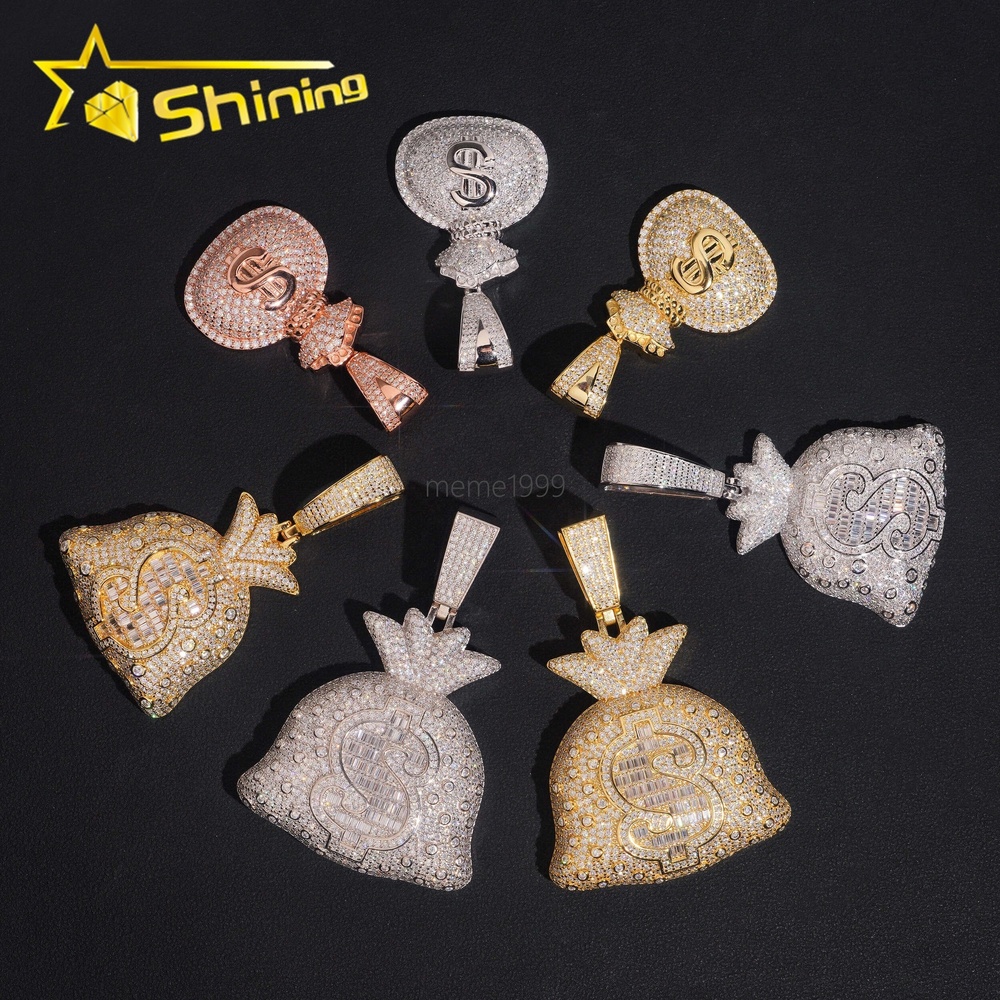 Pass Diamond Tester 925 Sterling Silver Wholesale Price Money Bag Iced Out Moissante Hip Hop Pendant