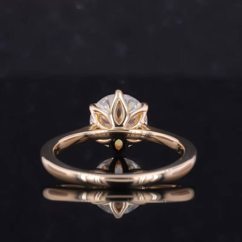 Starsgem Tulip Ring 10k 14k Yellow Gold Jewelry Champagne Color Moissanite 8.5mm Old European Cut Round Moissanite Ring