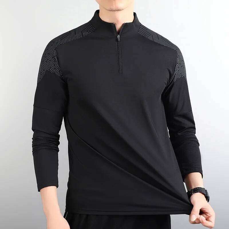 High Quality Men Casual Long Sleeves With Half Zip Quick Dry Breathable Running Shirt Bodybuilding Sport Tee Workout Apparel