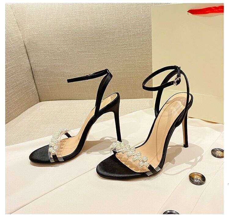 One-Strap Pearl Rhinestone Sandals for Women 2025 Summer New Fairy Style Open-Toe Thin Heel Transparent High Heels Women's Shoes