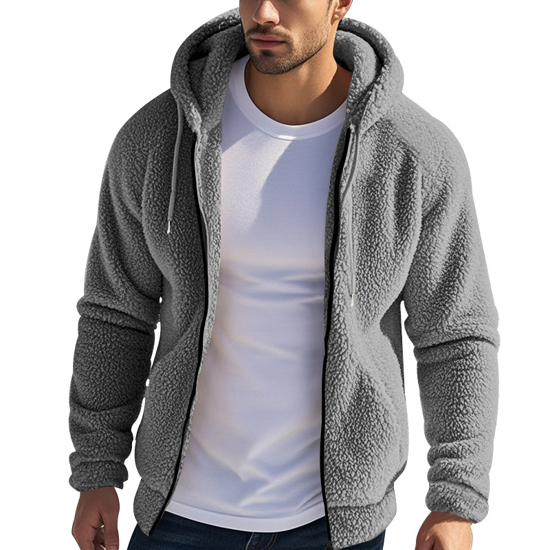 Autumn and Winter New Fashion Solid Color Thick Warm Hooded Jacket Men's Casual Loose Comfortable Sports Large Size Coat R250820