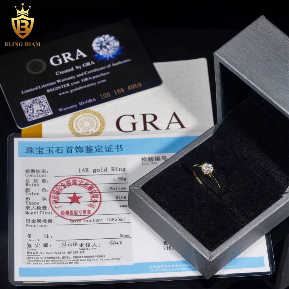 14K Yellow Gold Engagement Rings Custom VVS Moissanite Diamond Classic Design Wedding Ring