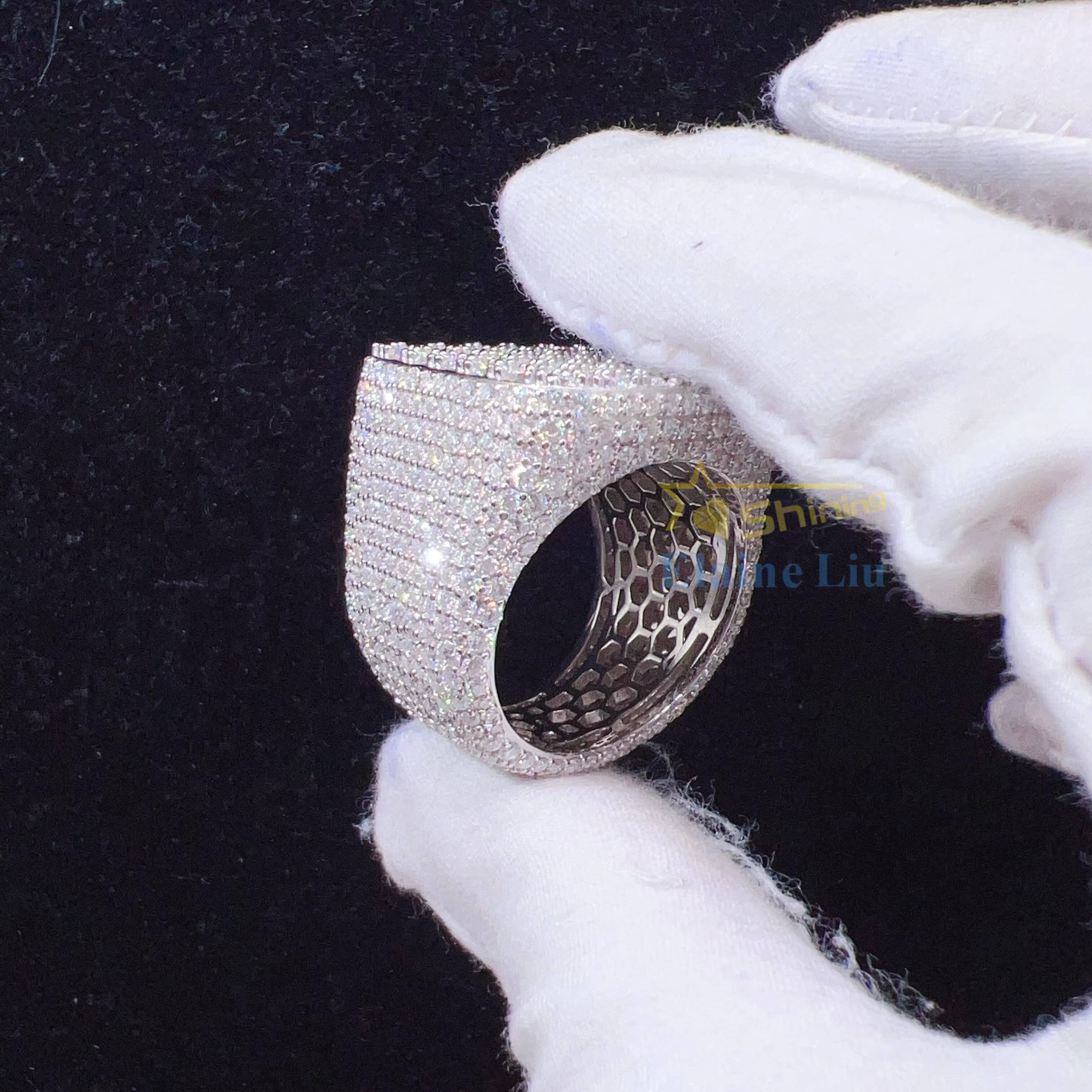 Factory Direct Sale Sterling Silver 925 Rings Custom Vvs Moissanite Iced Out Diamond Hip Hop Fine Jewelry Ring