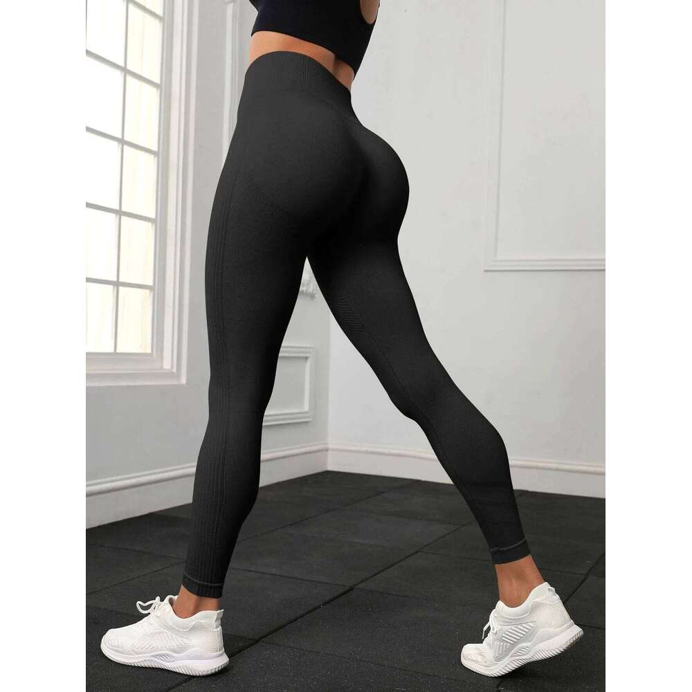 High Waisted Seamless Yoga Leggings, Ribbed Sportswear Tights, Fiess Apparel for Women, Gym and Casual Wear For Fall & Winter