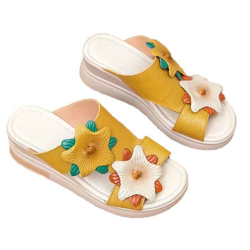 2025 Summer Bowknot One-Strap Slippers for Women New Versatile Casual Thick-Soled Comfortable Genuine Leather Outdoor Sandals