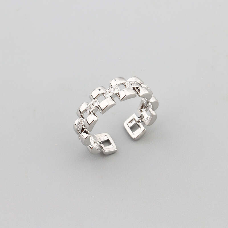 Korean Style Fashion Square Chain Hollow Bracelet Inlaid with Zircon Fresh and Elegant Women's Jewelry Ring