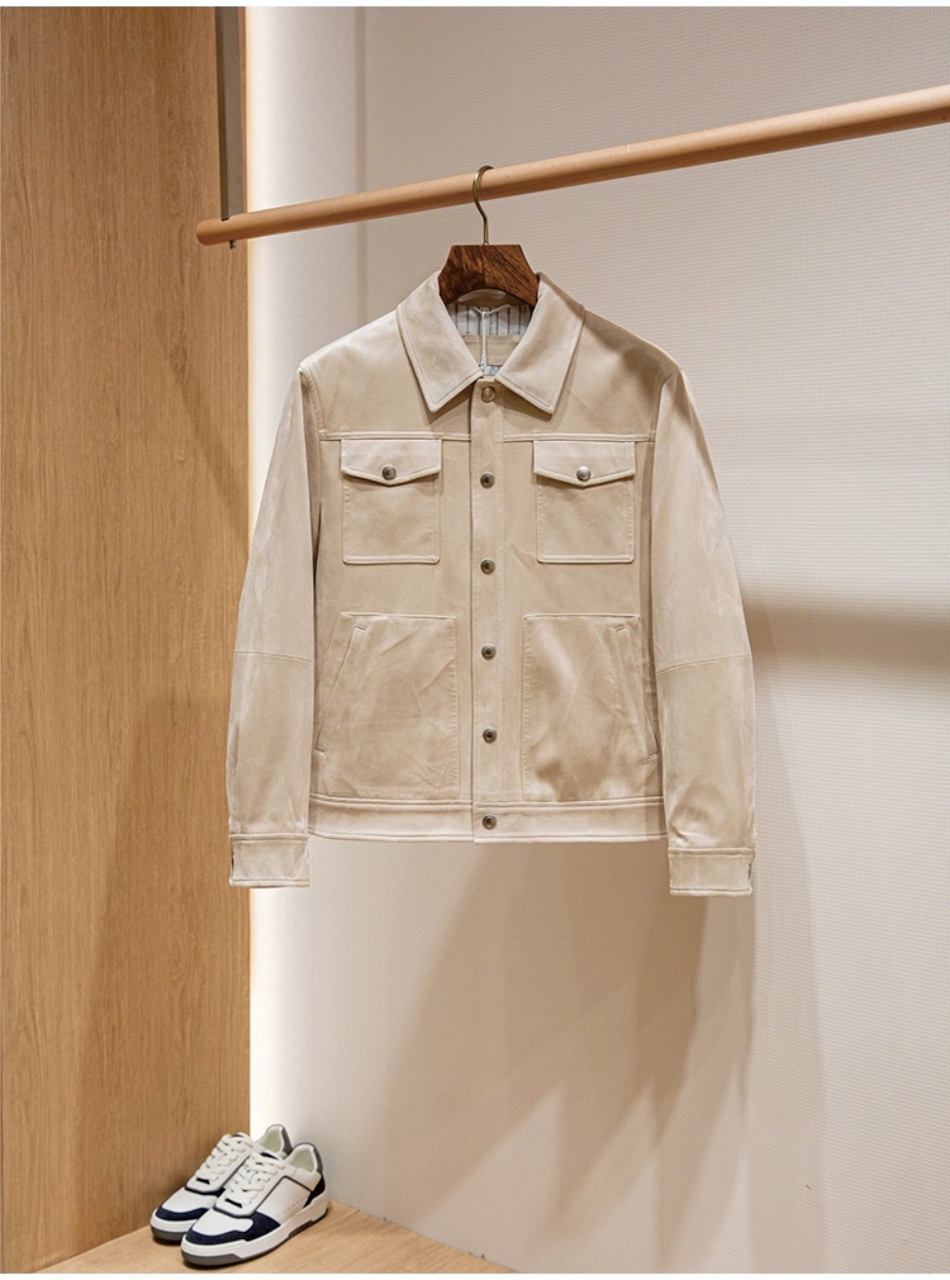 Suede fabric, old-fashioned style men's high-quality casual collar jacket. Use high-quality items to define your high-end fashion style